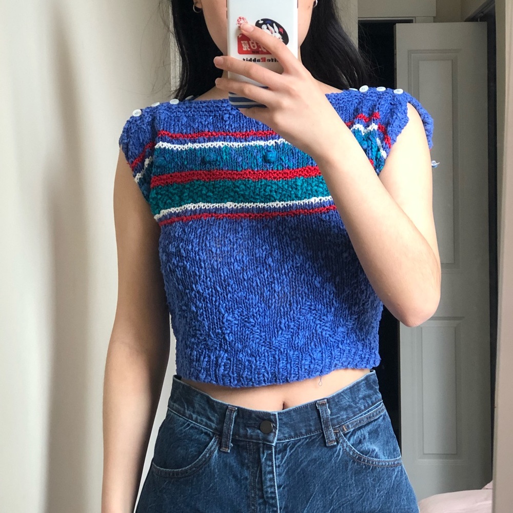Vintage knit pom pom top